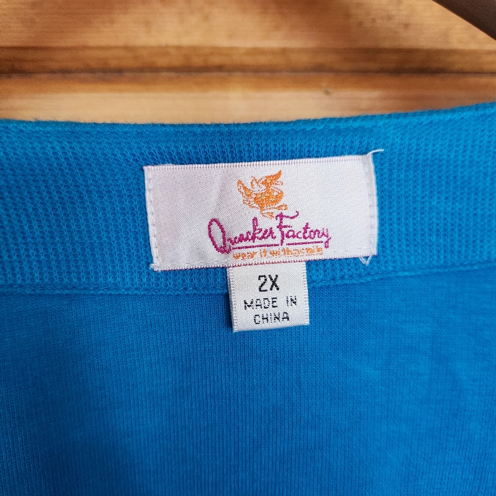 Quacker Factory Blue Cardigan Tank Sweater Top Set Rhinestone Keyhole Plus Sz 2X - Picture 3 of 10